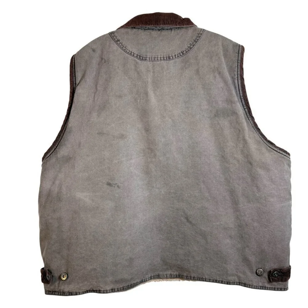 Wrangler Hero Vest Men 2XL Sherpa Lined Faded Brown Corduroy Trim Canvas Y2KW